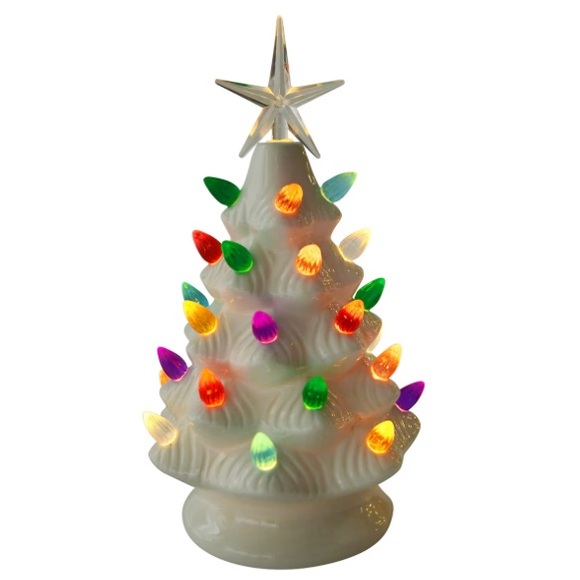 NWT 9”- White- LED Light Up Ceramic Christmas Tree 🎄 Decoration w/ 30 Bulbs - Picture 15 of 17